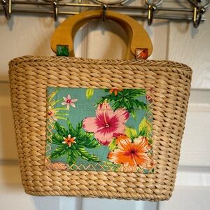 Tropical Floral Woven Tote Bag